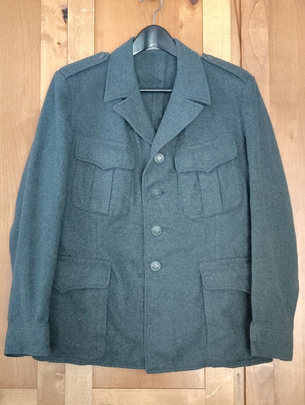 Vintage Swiss Army Wool Field Jacket Tunic Grey Blue - Military Surplus